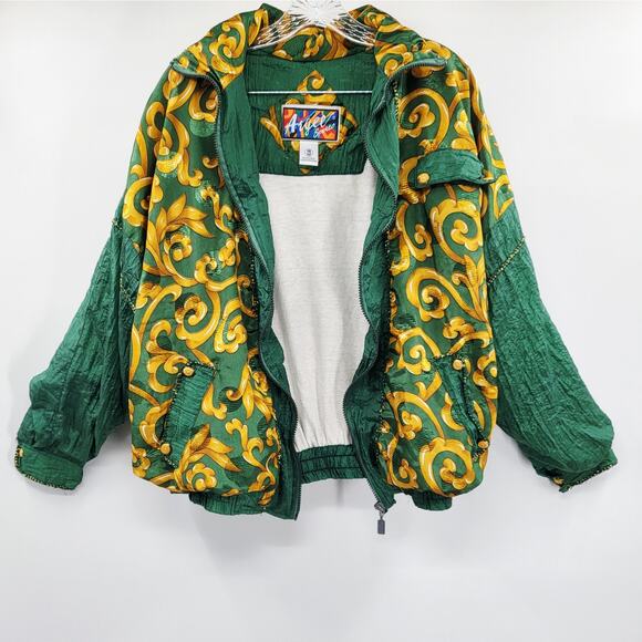 Vintage Argee Sports 90's Emerald Green & Gold Windbreaker Jacket Plus Size 18 W - Picture 3 of 8
